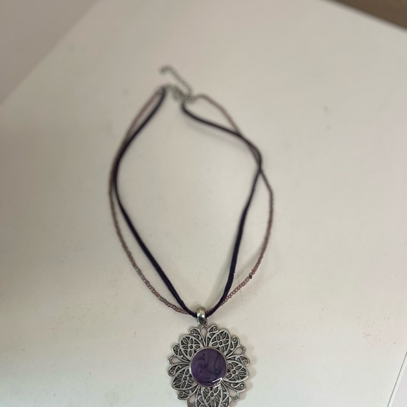 Jewelry - Vintage | Style Purple Cabochon Pendant Necklace Silver Tone